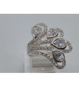 Zilver RH dames ring zirkonia pave en peer - 3121345