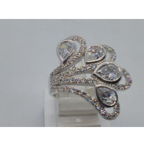 Zilver RH dames ring zirkonia pave en peer - 3121345