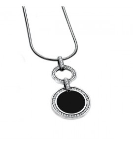 ZINZI zilveren hanger rond met zirkonia's en onyx - 3114299