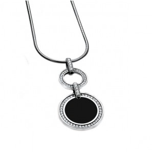ZINZI zilveren hanger rond met zirkonia's en onyx - 3114299