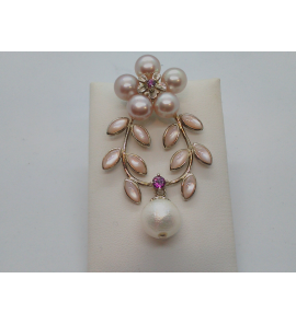 Zilver hanger met rhodolite, mot, zw parels - 3113013