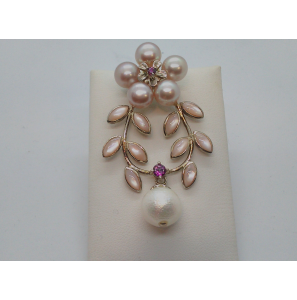 Zilver hanger met rhodolite, mot, zw parels - 3113013