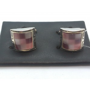 Zilver manchetknopen met mop roze - 3113035