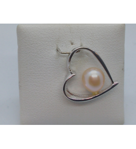 Zilver RH hanger hart-open zw parel zalm - 3113044