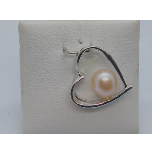 Zilver RH hanger hart-open zw parel zalm - 3113044