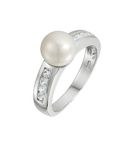Zilver RH dames ring zirkonia met parel mt. 17.25 - 3113186
