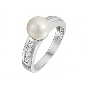 Zilver RH dames ring zirkonia met parel mt. 17.25 - 3113186