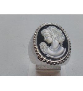 Zilver RH  damesring camee onix/palamoer mt.17¼ - 3113971