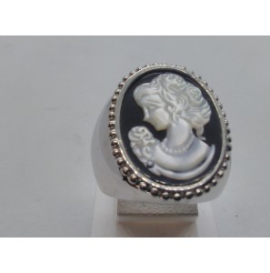 Zilver RH  damesring camee onix/palamoer mt.17¼ - 3113971