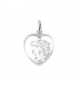 Zilver kinderkopje piekhaar in hart 16 mm jongen - 3114070