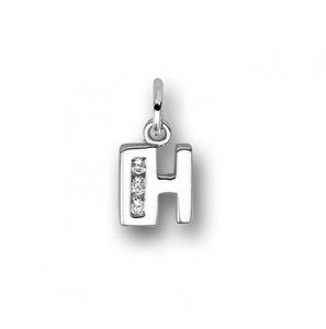 Zilver hanger letter blok zirkonia H - 3114618
