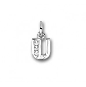 Zilver hanger letter blok zirkonia U - 3114630