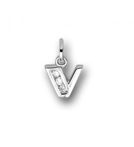 Zilver hanger letter blok zirkonia V - 3114631