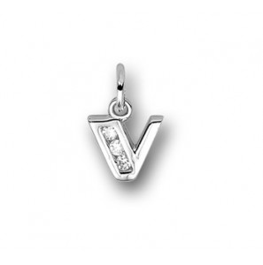 Zilver hanger letter blok zirkonia V - 3114631