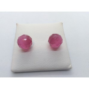 Zilver ooknop met facet bol Cat's eye roze - 3114680