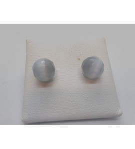 Zilver ooknop met facet bol Cat's eye grijs - 3114682