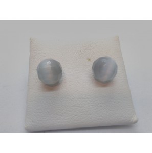 Zilver ooknop met facet bol Cat's eye grijs - 3114682