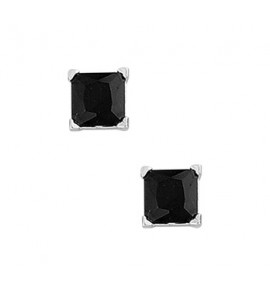 Zilver RH oorknop 4pt met zwarte zirkonia vierkant 5 mm - 3120156
