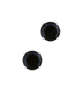 Zilver RH oorknop 4pt met zwarte zirkonia rond 6 mm - 3120157