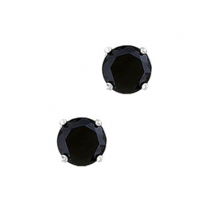 Zilver RH oorknop 4pt met zwarte zirkonia rond 6 mm - 3120157