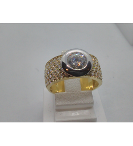 Goud dames ring bicolour met zirkonia pavé en donut zetting - 3120654