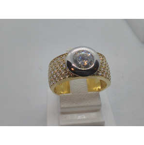 Goud dames ring bicolour met zirkonia pavé en donut zetting - 3120654