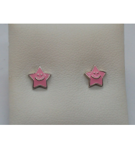 Zilver oorknop ster met roze email - 3121327