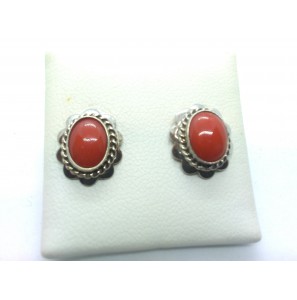 Zilver oorknop met bloedkoraal - 3122401