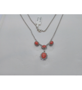Zilver Choker met bloedkoraal (4 hangers) 45 cm - 3122425