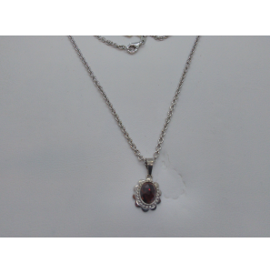 Zilver hanger met granaat ink. collier 44 cm - 3122429