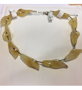 Edelsteen collier agaat "kelk" geel met zilver staafjes en bollen - 3122603