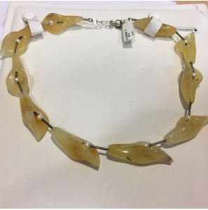 Edelsteen collier agaat "kelk" geel met zilver staafjes en bollen - 3122603