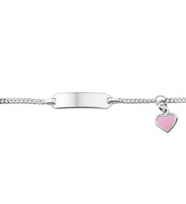 Zilver plaatbandje grmt. met hanger hart rose email 11-13 cm - 3122782