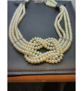 ZW parel choker 4-rij met knoop en zilver/zirkonia aplique - 3123032
