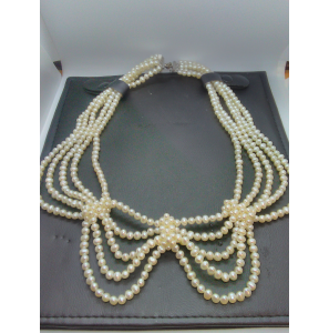 ZW parel choker 5-rij met 3 knopen - 3123036
