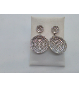 Zilver RH oorhanger/steker 2x schotel vol pave zirkonia - 3123046