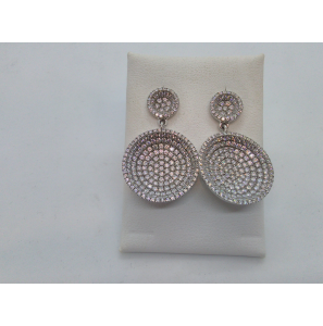 Zilver RH oorhanger/steker 2x schotel vol pave zirkonia - 3123046
