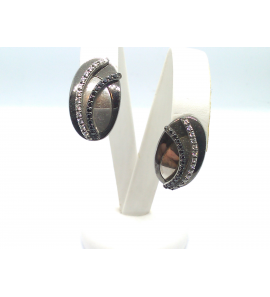Zilver oorknoppen RH zwart/wit glans met zirkonia - 3123056