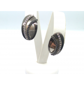 Zilver oorknoppen RH zwart/wit glans met zirkonia - 3123056