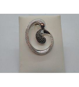 Zilver hanger RH zwart/wit glans met zirkonia wit/zwart - 3123062