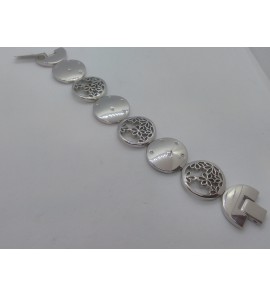 Staal armband rondjes met zirkonia en opebgewerkt bloemen 19 cm - 3123274