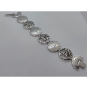 Staal armband rondjes met zirkonia en opebgewerkt bloemen 19 cm - 3123274