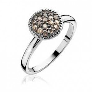 ZINZI zilver ring rond pave bruin mt. 58 - 3123881
