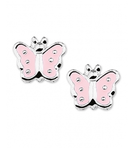 Zilver oorknop vlinder roze email - 3124192