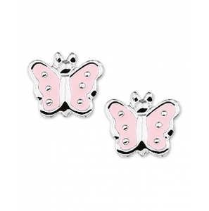 Zilver oorknop vlinder roze email - 3124192