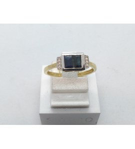 Eclat bicolour ring met safier baquette en diamant 0.02krt G-SI - 3131290