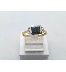 Eclat bicolour ring met safier baquette en diamant 0.02krt G-SI - 3131290