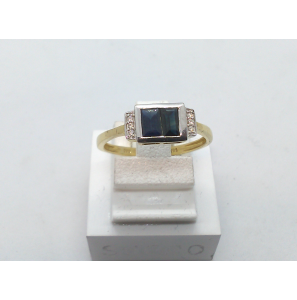 Eclat bicolour ring met safier baquette en diamant 0.02krt G-SI - 3131290