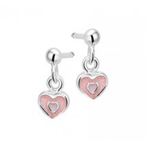 Zilver oorhangers hartjes  met email roze - 3130415