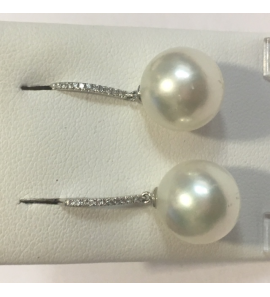 Witgouden oorhanger 18kt. 22 briljanten 0.09ct, TW-vsi met Zuidzee parel 13mm - 3130625